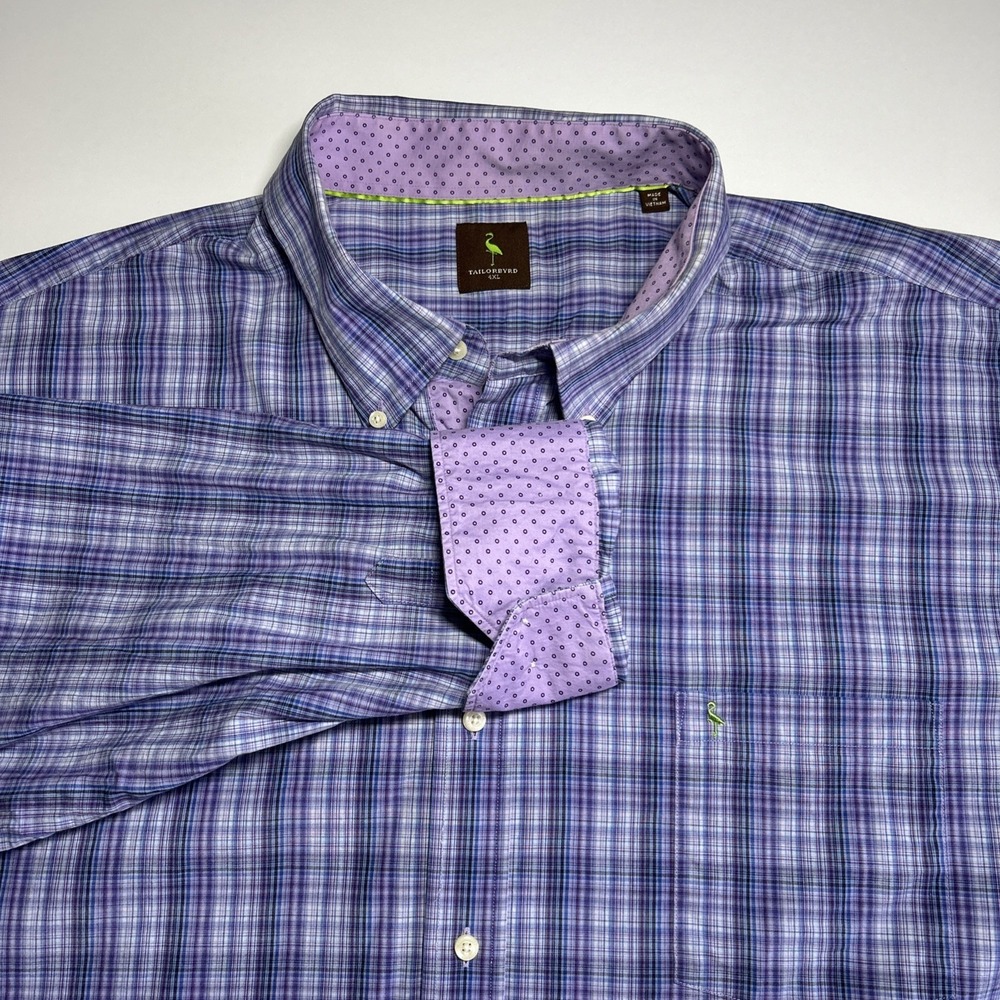 Tailorbyrd Shirt Mens 4XL Purple Blue Plaid Button Up Long Sleeve Logo
